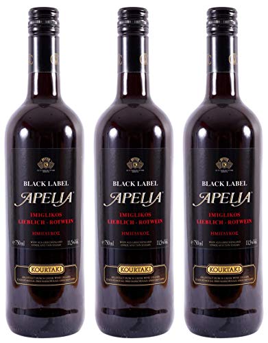 Imiglykos Black Label Apelia 3x 0,75l | Lieblicher Rotwein | Imiglykos | 11,5% Vol. | Kourtaki | + 20ml Jassas Olivenöl von Jassas Griechische Feinkost