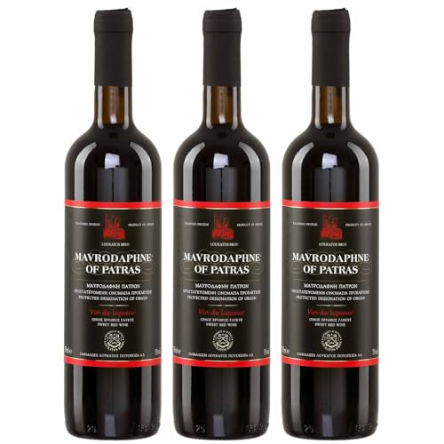 Mavrodaphne aus Patras 3x 0,75l P.D.O. Loukatos Likörwein rot | 15% Vol. | + 20ml Jassas Olivenöl von Jassas Griechische Feinkost