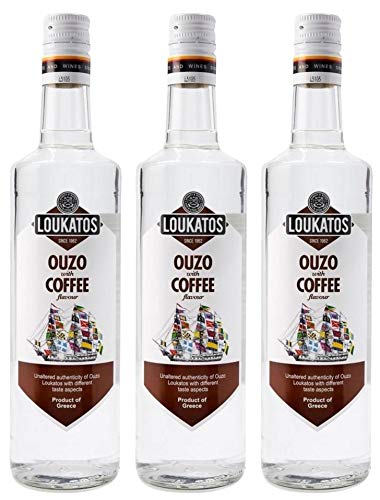 Loukatos Ouzo mit Kaffeegeschmack 3x 0,7l | Ouzo Coffee | 38% Vol. | + 20ml Jassas Olivenöl von Jassas Griechische Feinkost