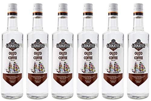 Loukatos Ouzo mit Kaffeegeschmack 6x 0,7l | 38% Vol. | Ouzo Coffee | + 20ml Jassas Olivenöl von Jassas Griechische Feinkost