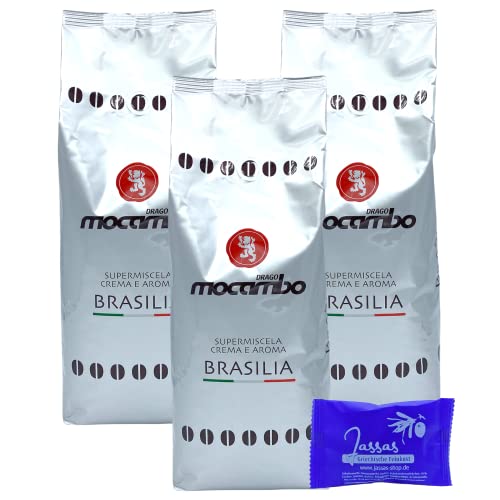 Mocambo Espresso Brasilia E Aroma Silber 3x 1000g | Ganze Bohnen | Kräftig-Vollmundiger Espresso | Traditionelle Langzeit-Trommelröstung | + Jassas Gebäck von Jassas