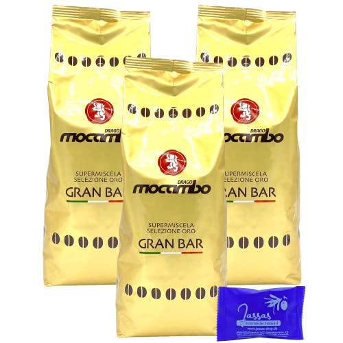 Mocambo Gran Bar Selezione Oro Gold 3x 1000g | Ganze Bohnen | Milder Kaffee | Traditionelle Langzeit-Trommelröstung | + Jassas Gebäck von Jassas Griechische Feinkost