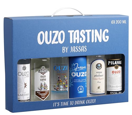 Ouzo Tasting by Jassas 6x 200ml in Geschenkbox | Variante 1 | Feinster Ouzo aus Griechenland | Ouzo Probierset | Spirituosen Geschenk | Spirituosen Geschenkset von Jassas