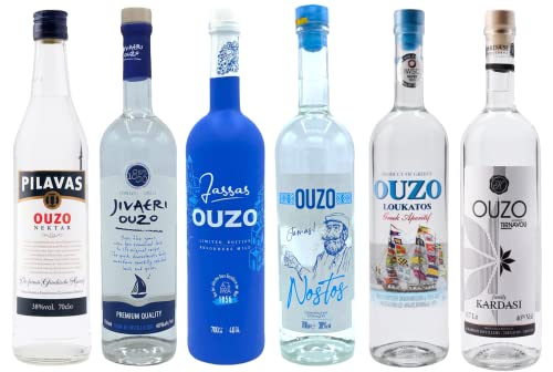 OUZO Probierset 6x 700ml | Feinster Ouzo aus Griechenland | Ouzo Geschenkset (6x 700ml) von Jassas Griechische Feinkost