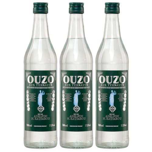 Ouzo Tirnavou green 3x 0,7l 37,5% | Aus der ältesten Ouzo Destillerie der Welt | Katsaros Distillery seit 1856 | Milder Ouzo | + 20ml Jassas Olivenöl von Jassas Griechische Feinkost