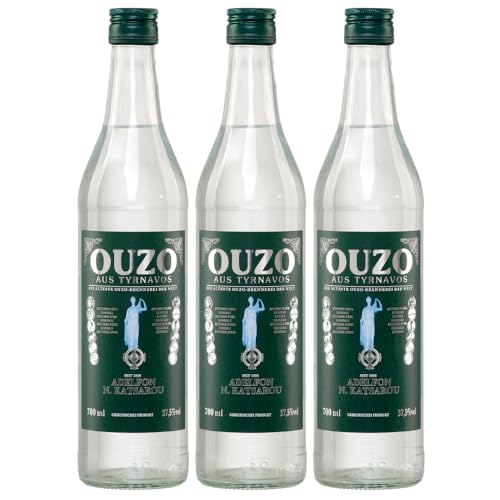 Ouzo Tirnavou green 3x 0,7l 37,5% | Aus der ältesten Ouzo Destillerie der Welt | Katsaros Distillery seit 1856 | Milder Ouzo | + 20ml Jassas Olivenöl von Jassas Griechische Feinkost