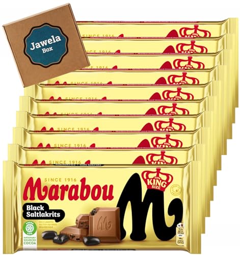 10 x Marabou Black Saltlakrits Salzlakritz Schokolade - 10 x XXL Tafel 220g - Jawela Set - 10er Set Großpackung - Rainforest Alliance zertifiziert von Jawela