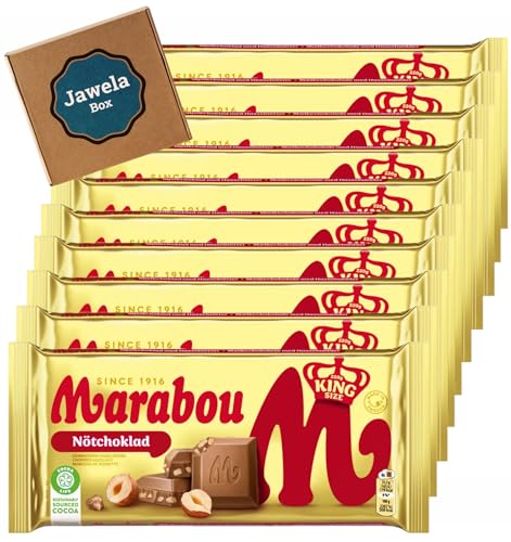 10 x Marabou Nöt Choklad Vollmilch Nuss Schokolade - 10 x XXL Tafel 220g - Jawela Set - 10er Set Großpackung - Rainforest Alliance zertifiziert von Jawela