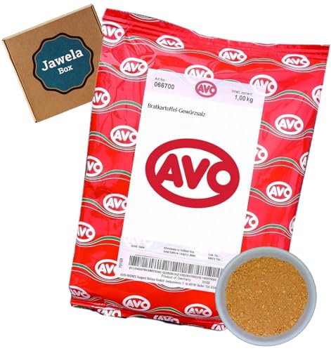 AVO Bratkartoffel Gewürzsalz 1kg - Jawela Box - Zwiebel-Kümmel-Note mit Pfeffer - rötliche feine Mischung - Großpackung für Zuhause und Gastronomie von Jawela