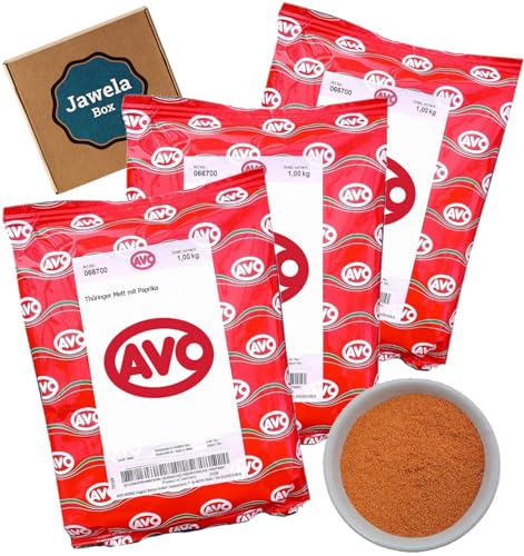 AVO Thüringer Mett mit Paprika Gewürz 3 kg - Jawela Box - 3 x 1 kg Mett Jägermett Schweinemett Gewürzmischung – Großpackung AVO Thüringer Mett mit Paprika Gewürz 3 kg - Jawela Box - 3 x 1 kg Mett Jägermett Schweinemett Gewürzmischung – Großpackung von Jawela