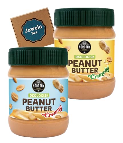 Erdnussbutter Peanut Butter Mix Set 2 x 340g - 1 x Creamy + 1x Crunchy - Jawela Probierset - Nordthy Peanutbutter ohne Zucker ohne Zusatzstoffe vegan - 24% Protein Eiweiß von Jawela