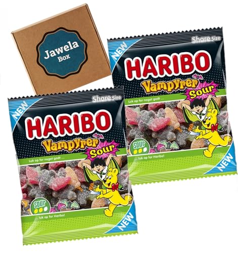 Haribo Vampire sauer 750g Vampyrer sour 2er Pack - 2 x 375g Haribo saure Vampire Jawela Box - saures Fruchtgummi Weingummi Lakritz - Großpackung Geburtstag, Kindergeburtstag, Karneval, Fasching von Jawela