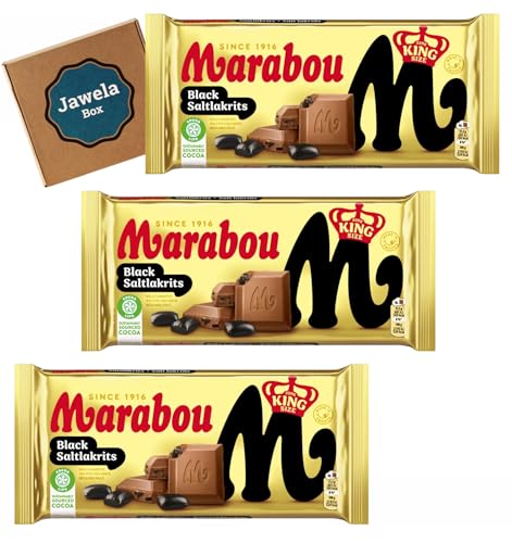 Marabou Black Saltlakrits Salzlakritz Schokolade 3er Set - 3 x XXL Tafel 220g - Jawela Set - Großpackung - Rainforest Alliance zertifiziert von Jawela