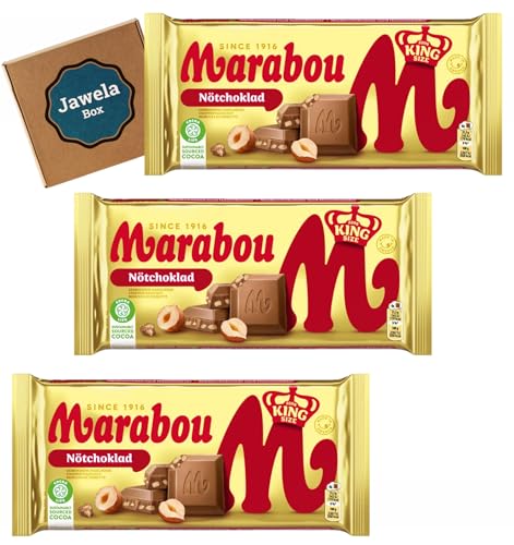 Marabou Nöt Choklad Vollmilch Nuss Schokolade 3er Set - 3 x XXL Tafel 220g - Jawela Set - Großpackung - Rainforest Alliance zertifiziert von Jawela