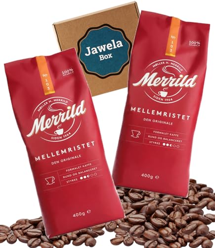 Merrild Kaffee Original Rot Nr. 103 2er Set 2x 400g - Jawela Set - gemahlener Kaffee, Filterkaffee - Merrild Kaffe Rød Den Originale No 103 aus Dänemark von Jawela