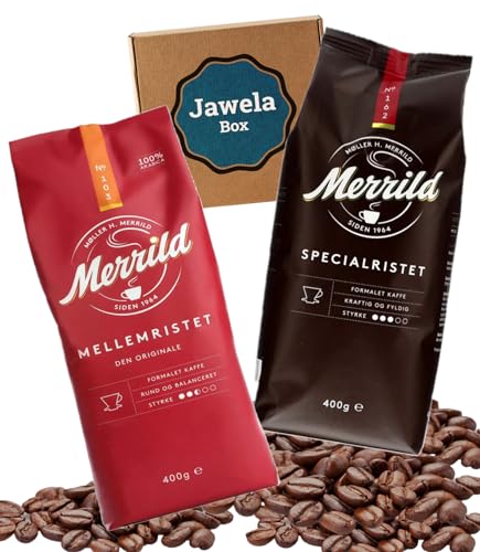 Merrild Kaffee Probierset Original Rot Nr. 103 + Spezial Nr. 162 2x 400g - Jawela Mix Set - Filterkaffee, gemahlener Kaffee - Merrild Kaffe Rød Originale + special specialristet - Geschenk Mix Set Merrild Kaffee Probierset Original Rot Nr. 103 + Spezial Nr. 162 2x 400g - Jawela Mix Set - Filterkaffee, gemahlener Kaffee - Merrild Kaffe Rød Originale + special specialristet - Geschenk Mix Set von Jawela