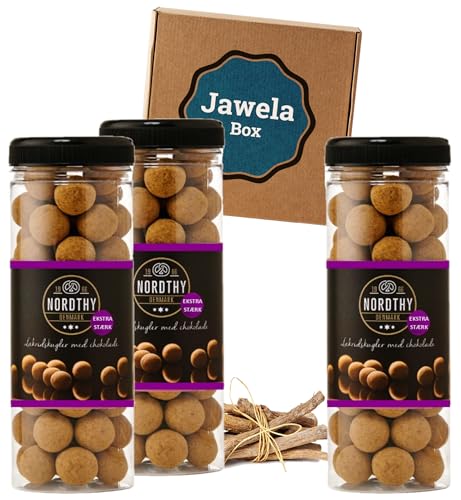 Nordthy Schokoladen Lakritzkugeln Extra Stark 3 x 300g - Jawela Box - Gourmet-Lakritz-Kugeln - Geschenk von Jawela