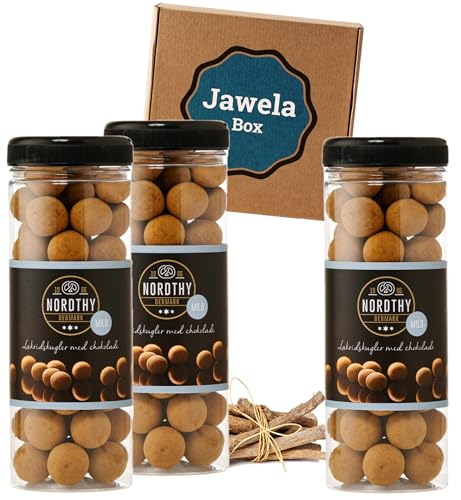 Nordthy Schokoladen Lakritzkugeln Mild 3 x 300g - Jawela Box - Gourmet-Lakritz-Kugeln - Geschenk von Jawela