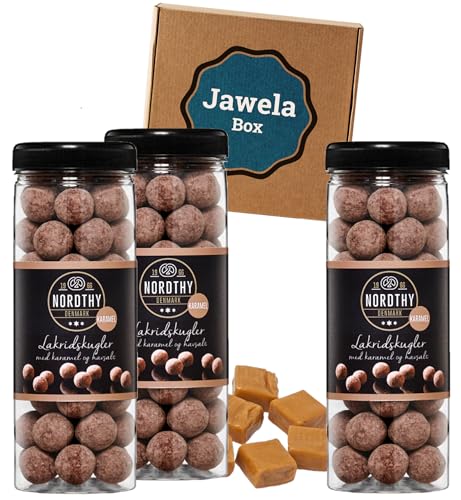 Nordthy Schokoladen Lakritzkugeln Salz Karamell 3 x 300g - Jawela Box - Gourmet-Lakritz-Kugeln - Geschenk von Jawela