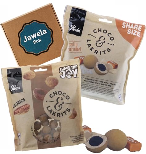 Panda Lakritzkugeln mit Schokolade Probierset 300g & 330g "Choco & Lakrits" + "Salty Caramel" - Jawela Mix Set - finnische Licorice Kugeln - Gourmet Panda Lakritz Kugeln Probierpaket von Jawela