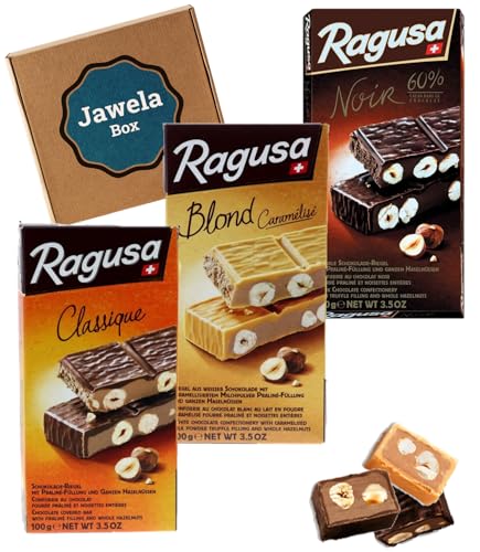 Ragusa Schokoladen Mix Set 3 x 100g Tafel: Classique, Blond und Noir - Jawela Probierset - Original Schweizer Schokolade, ganze Haselnüsse, Praline, Schokoriegel von Jawela