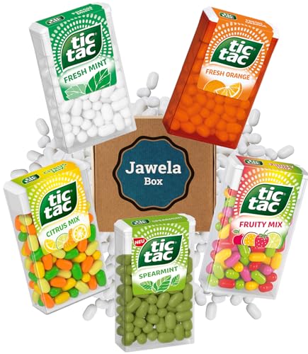 Tic Tac 100er XXL Mix Set - 5 x 49g Tic Tacs Probierset Fresh Mint, Fresh Orange, Citrus Mix, Fruity Mix, Spearmint - Jawela Mix Mischung - Großpackung von Jawela