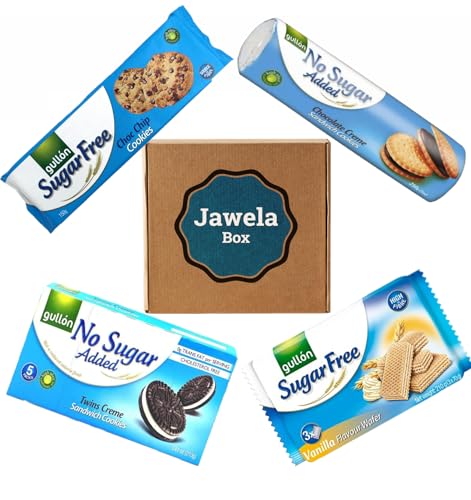 Zuckerfrei Kekse Mischung 4 Sorten - Gullon Twins Cocoa Sandwich, Chocolate Cream Sandwich, Choco Chips Cookies, Vanilla Wafers - Jawela - sugarfree, ohne Zucker, kalorienarm von Jawela