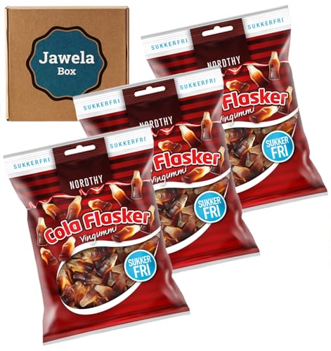 Zuckerfrei Nordthy Colaflaschen Cola Flasker sukkerfri 3er Pack - 3 x 80g sugarfree Weingummi Cola Flaschen Jawela Box - ohne Zucker, kalorienreduziert von Jawela