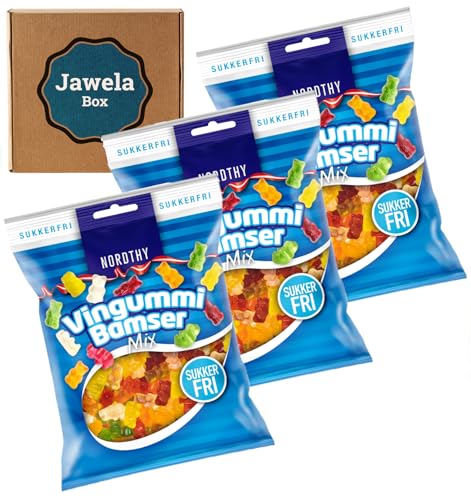 Zuckerfrei Nordthy Gummibärchen Vingummi Bamser sukkerfri 3er Pack - 3 x 80g sugarfree Weingummi Fruchtgummi Gummi Bärchen Jawela Box - ohne Zucker, kalorienreduziert von Jawela