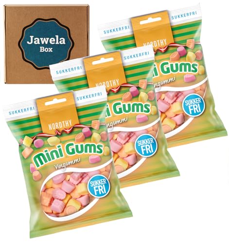 Zuckerfrei Nordthy Mini Gums sukkerfri 3er Pack - 3 x 65g sugarfree Mini Weingummi Fruchtgummi Jawela Box - ohne Zucker, kalorienreduziert von Jawela