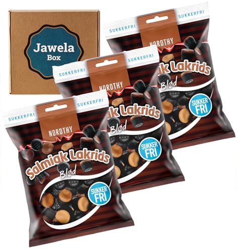 Zuckerfrei Nordthy Salmiak Lakrids Salmiaklakritz weich sukkerfri 3er Pack - 3 x 65g sugarfree Salmiak Lakritz Jawela Box - ohne Zucker, kalorienreduziert von Jawela