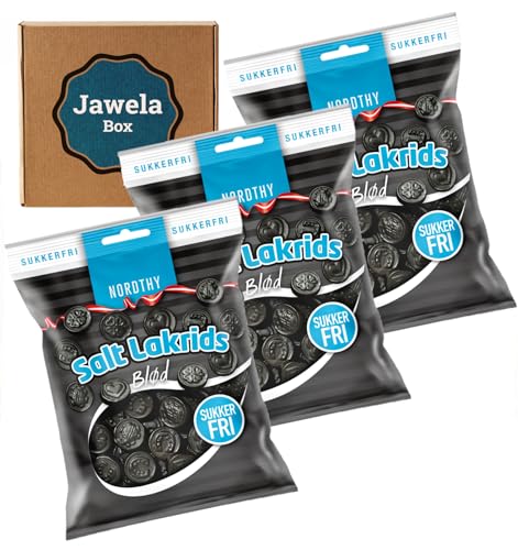 Zuckerfrei Nordthy Salt Lakrids Salz Lakritz weich sukkerfri 3er Pack - 3 x 75g sugarfree Salzlakritz Jawela Box - ohne Zucker, kalorienreduziert von Jawela