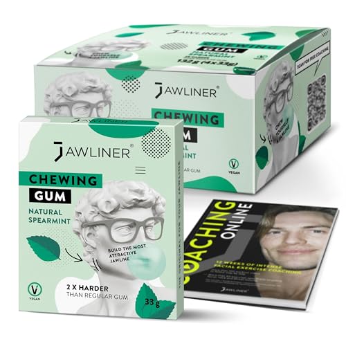 JAWLINER Kaugummi Jawline Trainer - Kiefertrainer - jawline mewing gum - 2x härter als normales Kaugummi -hard chewing gum Pfefferminzgeschmack 130g (48 Streifen) von Jawliner