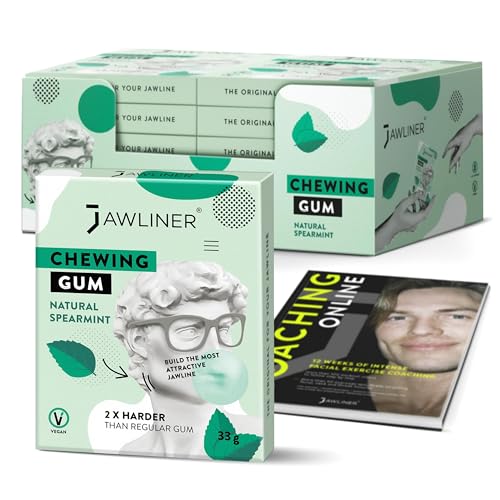 JAWLINER Kaugummi Jawline Trainer - Kiefertrainer - jawline mewing gum - 2x härter als normales Kaugummi - hard chewing gum Pfefferminzgeschmack 330g (120 Streifen) von Jawliner