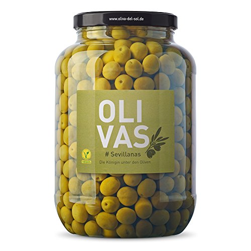 OLIVAS Sevillanas / 2.500 g (Gallone) * Milde Manzanilla Oliven aus Sevilla * Die Königin unter den Oliven - das Original von Jean Jartin Oliva del Sol
