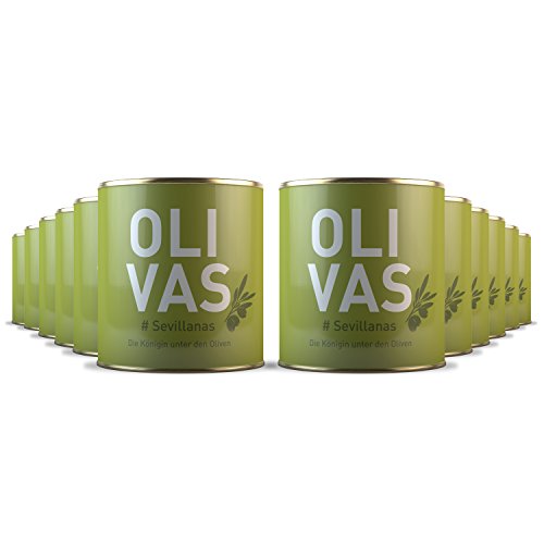 12er Set * OLIVAS Sevillanas / 80 g (Dose) * Milde Manzanilla Oliven aus Sevilla * Die Königin unter den Oliven - das Original von Jean Jartin Oliva del Sol