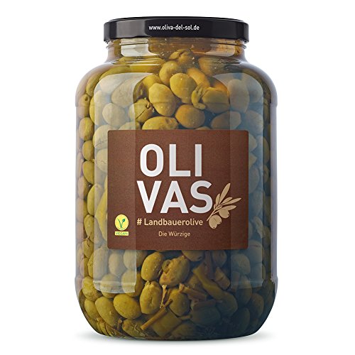 OLIVAS Landbauerolive / 2.500 g (Gallone) * angeschnittene Oliven mit Fenchel - das Naturprodukt von Jean Jartin Oliva del Sol