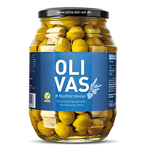 OLIVAS Mediterráneas / 600 g (Glas) * der praktische Snack mit Sardellengeschmack von Jean Jartin Oliva del Sol