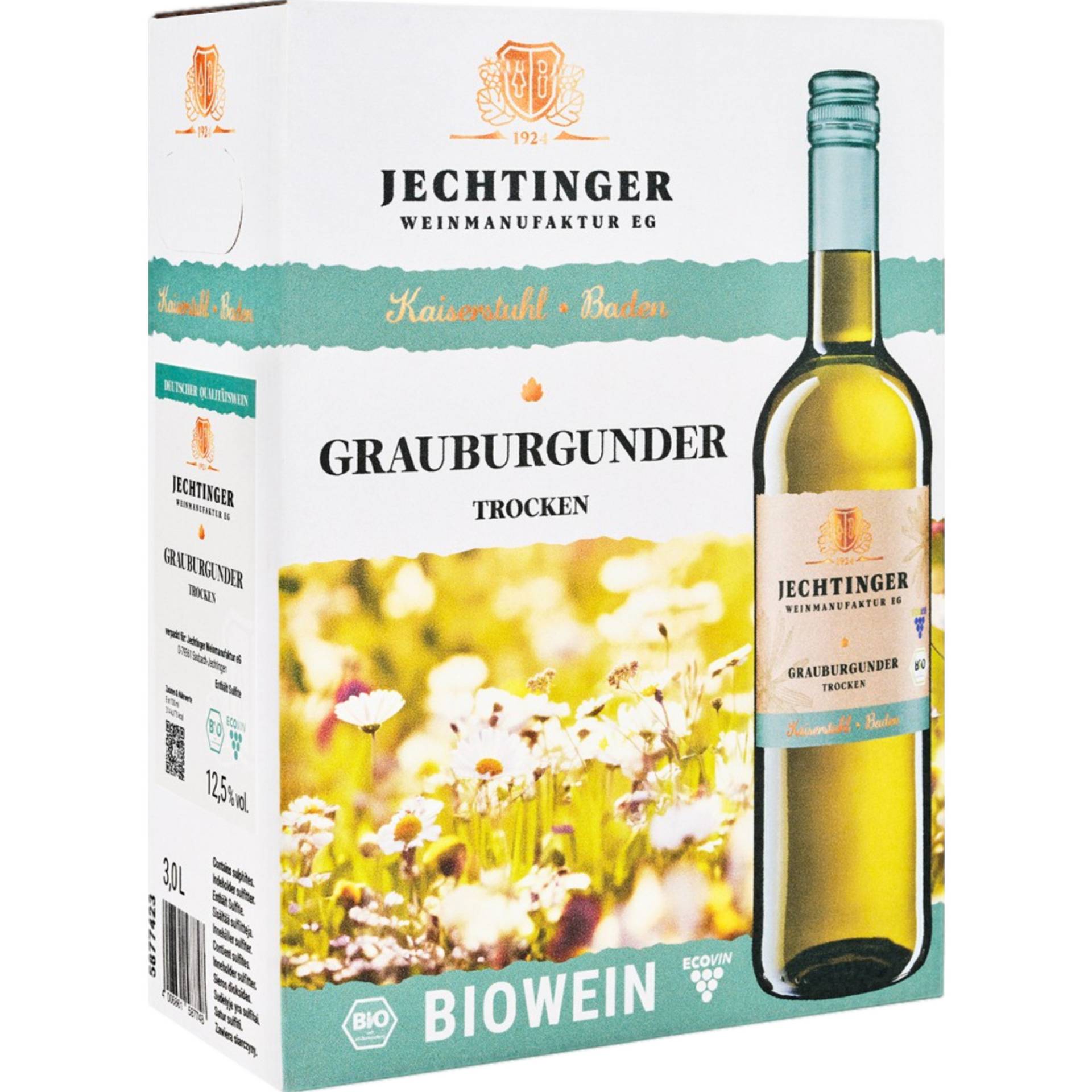 Jechtinger Grauburgunder Bio, Trocken, Baden, Bag in Box 3,0 L, Baden, 2023, Weißwein Jechtinger Grauburgunder Bio, Trocken, Baden, Bag in Box 3,0 L, Baden, 2023, Weißwein von Jechtinger Weinmanufaktur eG - Winzerstraße 1, 79361 Sasbach am Kaiserstuhl - DE