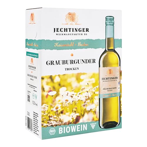 Jechtinger Wein-Box Bio Grauburgunder QbA trocken - Bio-Weißwein trocken, sehr anregend im Geschmack - Badischer Bio-Wein, Anbaugebiet Kaiserstuhl (1 x 3,0 l Bag-in-Box) von Jechtinger Weinmanufaktur eG