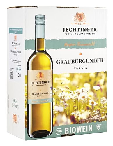 Jechtinger Bio Grauburgunder trocken Wein-Box, Bio Weißwein QbA trocken, Grauer Burgunder mit kräftigem Körper, Aromen von Pfirsich, Apfel & Zitrus, Bio-Wein vom Kaiserstuhl (1 x 3,0 l Bag-in-Box) von Jechtinger Weinmanufaktur eG