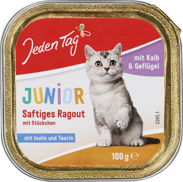 Jeden Tag Katze Junior saftiges Ragout mit Stückchen Kalb & Geflügel von Jeden Tag