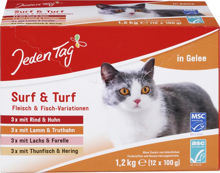 Jeden Tag Katze Surf & Turf Fleisch & Fisch-Variationen in Gelee von Jeden Tag