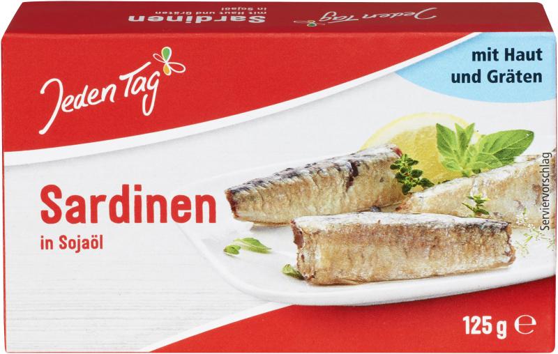 Jeden Tag Sardinen in Sojaöl mit Haut und Gräten von Jeden Tag