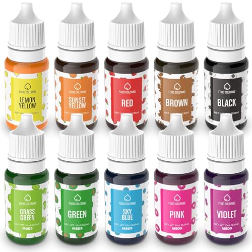 Lebensmittelfarbe 10x10ml Hochkonzentriert Lebensmittelfarbe Flüssig für Backen, Kuchen, Macaron, Kekse, Kuchendekoration Backen Farbe Glutenfrei Zuckerfrei Dessert von Jelife