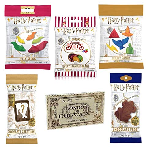 Jelly Belly Harry Potter Box - Jelly Beans 6er Set - Bertie Bott's, Schokofrosch, kreaturen,-platformticket, Fruchtgummischnecken, chewy candy (214g) von Jelly Belly Candy Company