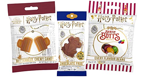 Jelly Belly Harry Potter Set mit Butterbeer Chewy Candy 59 g, Bertie Bott's 54 g und Schokofrosch 15g von Jelly Belly