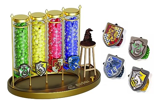 Harry Potter Sprechender Hut und Hauspunktezähler mit passenden Jelly Bellys in Hauswappen-Dosen zum Auffüllen (140g) von Jelly Belly