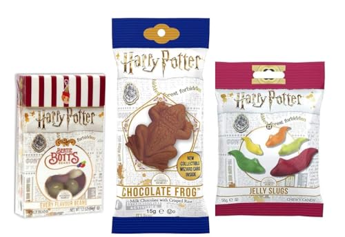 Jelly Belly Harry Potter Schokofrosch mit Sammelkarte, Bertie Bott's Bohnen in sämtlichen Geschmacksrichtungen und Jelly Slugs Gelee-Schnecken von Jelly Belly