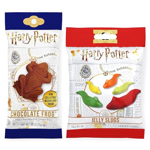Jelly Belly Schokofrosch (15g) & Jelly Slugs Schnecken (56g), mit holographischer Sammelkarte – Ein Muss für Harry-Potter-Fans, Hogwarts Leckereien von Jelly Belly